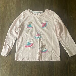 Mini Boden Pink Long Sleeve Tee with Whimsical Bird Design